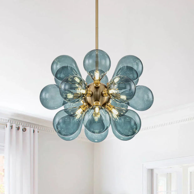 Superb blue spherical bubble chandelier - Contemporary pendant light with artistic glass design