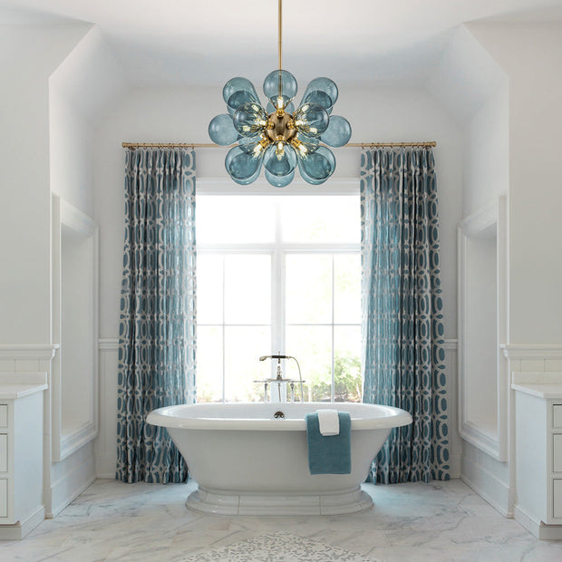 Superb blue spherical bubble chandelier - Contemporary pendant light with artistic glass design