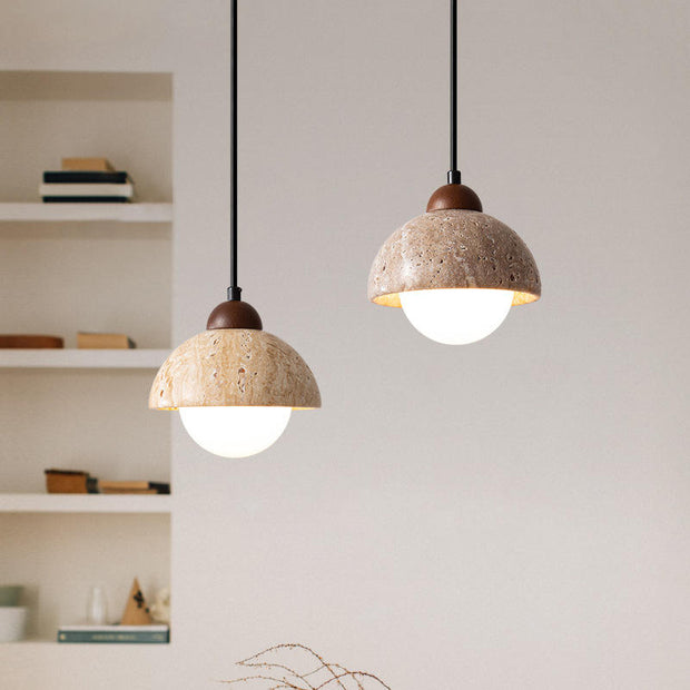 Elegant pendant lamp in natural marble – LED wall light with a design merging wood and marble