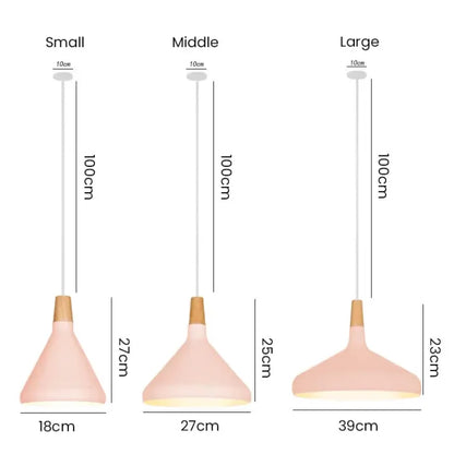 Suspension en cône de macarons français fantaisie – Lampe en aluminium et bois élégant pour une touche stylée