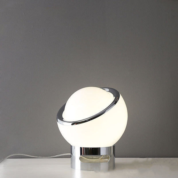 Elegant French opal Bauhaus table lamp – Glass and stainless steel design