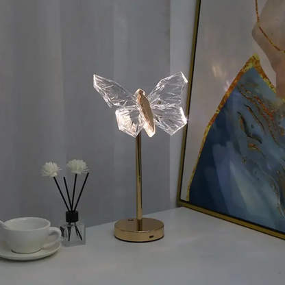 Lampe de table en cristal élégant en forme de papillon – Un accent lumineux charmant pour rehausser votre espace