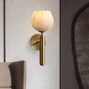 Elegant Pink Marble Wall Sconce – Stylish Marble and Copper Design with Integrated LED Lighting