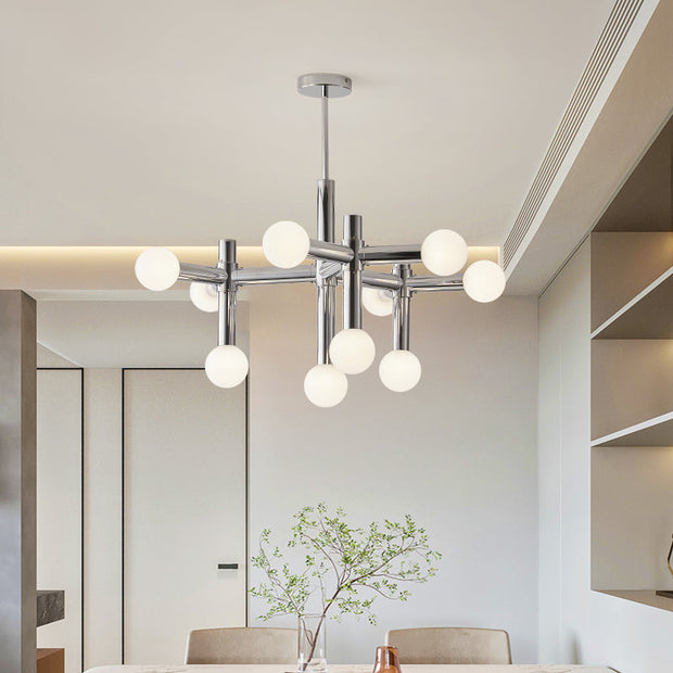 Elegant Scandinavian globe-shaped glass chandelier – Stylish modern pendant light with a chic chrome finish