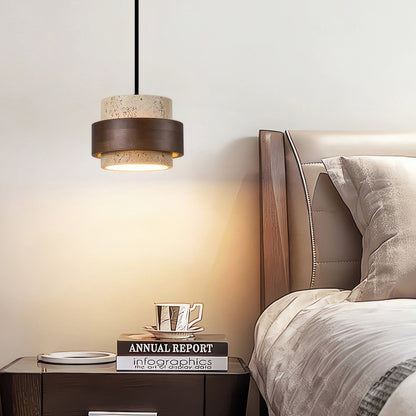 Lampe de chevet Ascend Wabi-Sabi élégamment conçue – Une fusion chic de minimalisme rétro en travertin et en bois