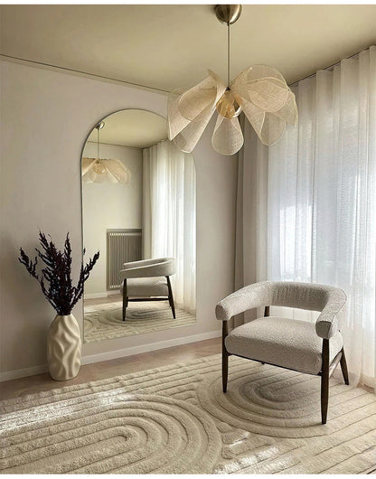 Suspension en tissu Japandi chic avec abat-jour en fleurs – Lampe suspendue élégante avec LED E27