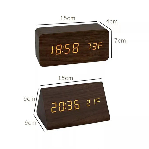 Elegant wooden LED alarm clock - Contemporary design with a bright digital display