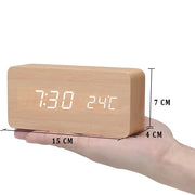 Elegant wooden LED alarm clock - Contemporary design with a bright digital display