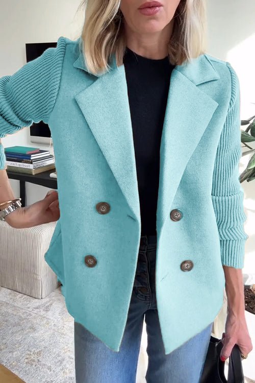 Women's Black Blazer Size M in Polyester Blend with Knit Sleeves