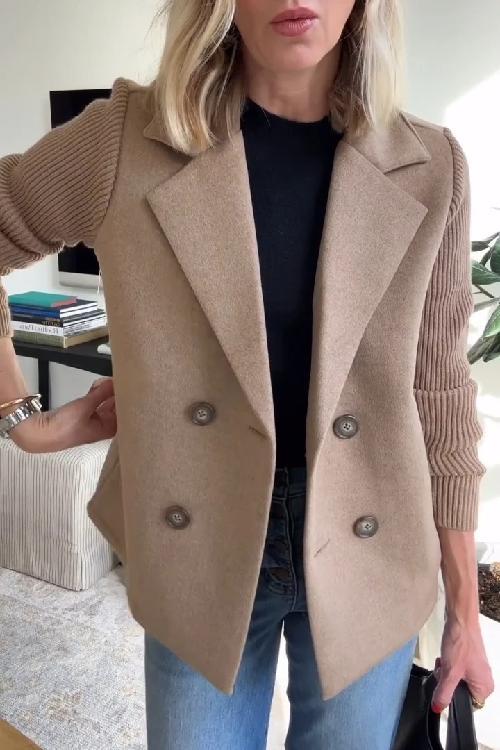 Women's Black Blazer Size M in Polyester Blend with Knit Sleeves