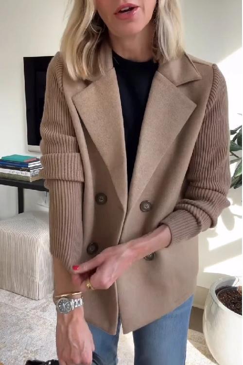 Women's Black Blazer Size M in Polyester Blend with Knit Sleeves