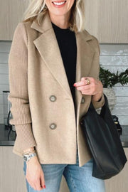 Women's Black Blazer Size M in Polyester Blend with Knit Sleeves