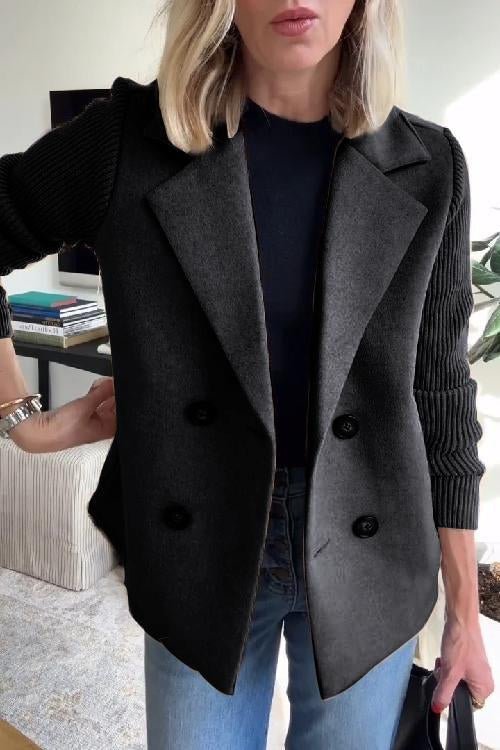 Women's Black Blazer Size M in Polyester Blend with Knit Sleeves