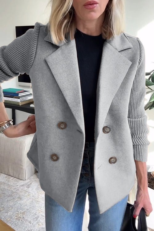 Women's Black Blazer Size M in Polyester Blend with Knit Sleeves