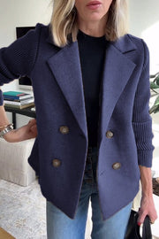 Women's Black Blazer Size M in Polyester Blend with Knit Sleeves
