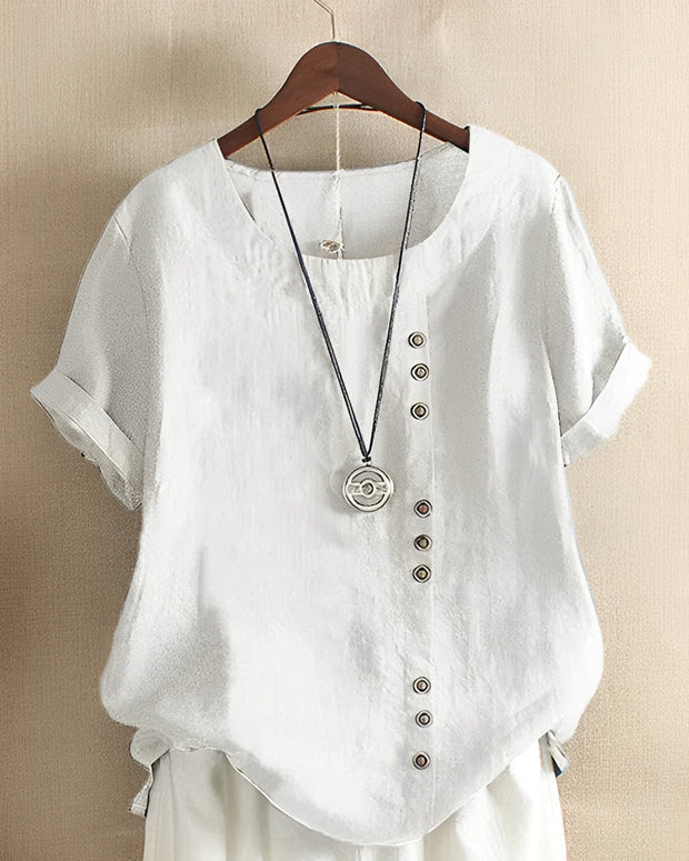 Elegant White Women's Blouse in Cotton and Polyester – Chic Women's Shirt with Casual Fit