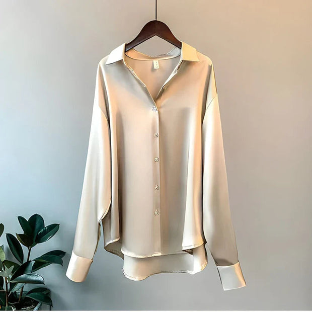 Blouse Blanche Femme en Soie à Manches Longues – Chemisier Femme Chic pour Occasions Professionnelles et Spéciales