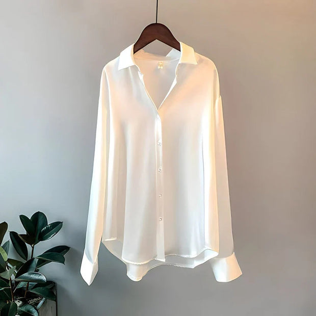 Blouse Blanche Femme en Soie à Manches Longues – Chemisier Femme Chic pour Occasions Professionnelles et Spéciales