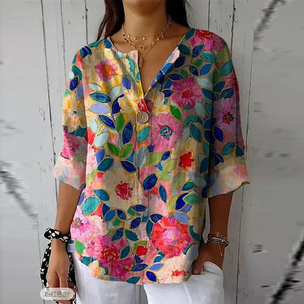 Elegant Blouse with Floral Pattern – Spring Comfort with Pointed Collar