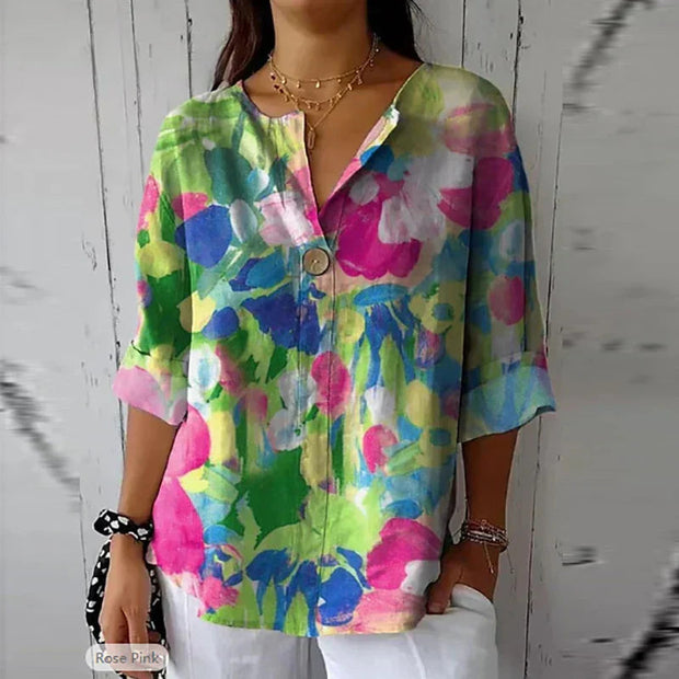 Elegant Blouse with Floral Pattern – Spring Comfort with Pointed Collar