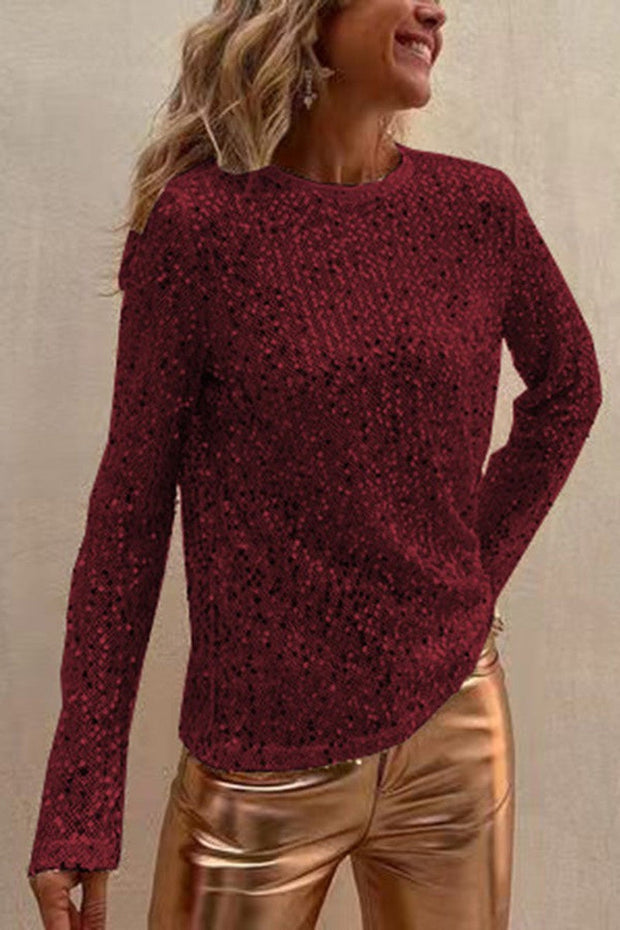 Elegant Black Sequin Blouse, Long Sleeves, Fluid and Comfortable Fabric for Chic Evenings - Sizes S to XXL