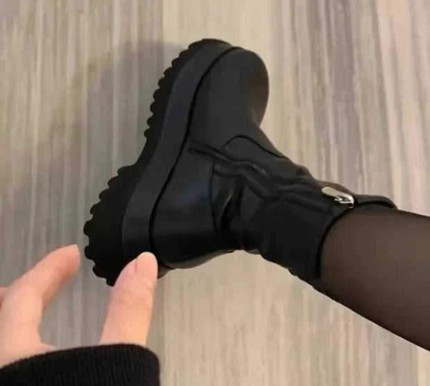Women's Chunky Ankle Boots in Black Synthetic Leather - Optimal Comfort and Modern Style