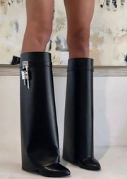 Black Women's Suede Ankle Boots with 9 cm Wedge Heel – Elegance and Comfort for Everyday Wear
