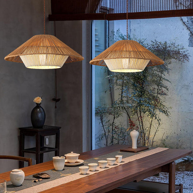 Elegant Japanese rattan hanging lamp – Retro zen-inspired pendant lamp with E27 socket