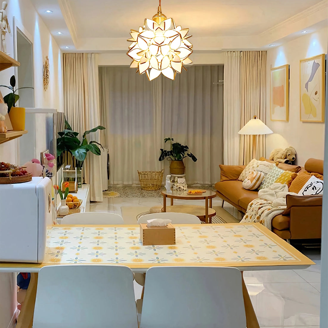 Éblouissant Lustre en Coquillage Capiz – Illumination Chic en Métal et Verre pour vos Espaces de Vie et de Salle à Manger