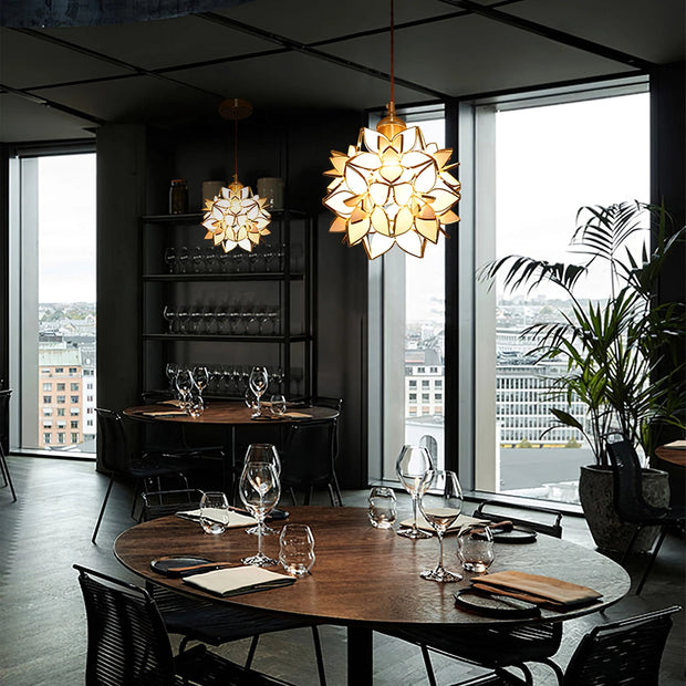 Dazzling Capiz Shell Chandelier – Chic Illumination in Metal and Glass for your Living and Dining Spaces