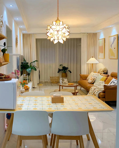 Éblouissant Lustre en Coquillage Capiz – Illumination Chic en Métal et Verre pour vos Espaces de Vie et de Salle à Manger