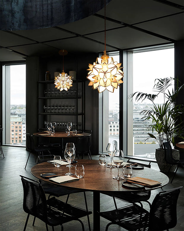 Dazzling Capiz Shell Chandelier – Chic Illumination in Metal and Glass for your Living and Dining Spaces