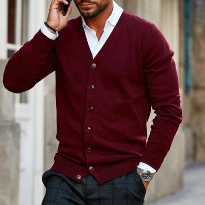 Cardigan Homme Élégant en Tissu Doux avec Col en V et Boutons – Idéal pour Tenues Décontractées et Formelles