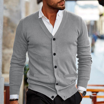 Cardigan Homme Élégant en Tissu Doux avec Col en V et Boutons – Idéal pour Tenues Décontractées et Formelles