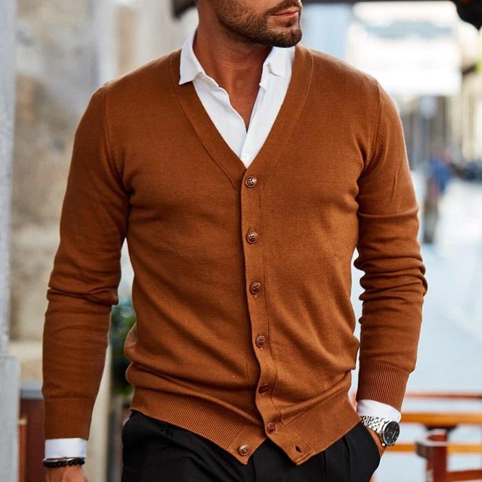 Cardigan Homme Élégant en Tissu Doux avec Col en V et Boutons – Idéal pour Tenues Décontractées et Formelles