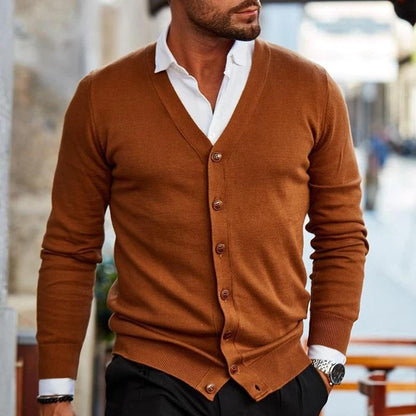 Cardigan Homme Élégant en Tissu Doux avec Col en V et Boutons – Idéal pour Tenues Décontractées et Formelles