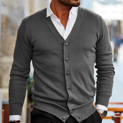 Cardigan Homme Élégant en Tissu Doux avec Col en V et Boutons – Idéal pour Tenues Décontractées et Formelles