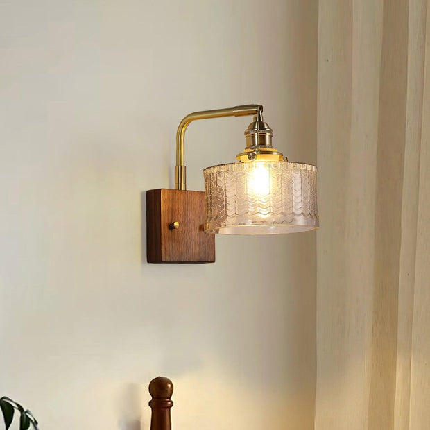 Camela Wall Sconce – Exquisite Rustic Illumination with Handmade Glass and Charming Wooden Base
