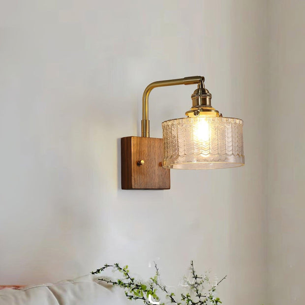 Camela Wall Sconce – Exquisite Rustic Illumination with Handmade Glass and Charming Wooden Base