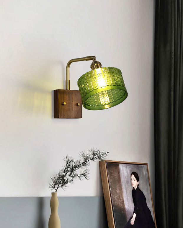 Camela Wall Sconce – Exquisite Rustic Illumination with Handmade Glass and Charming Wooden Base