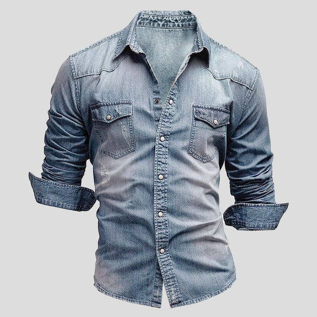 Men's Denim Shirt in 100% Cotton Denim - Classic Elegance and Lasting Comfort, Sizes S to XXL