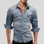 Men's Denim Shirt in 100% Cotton Denim - Classic Elegance and Lasting Comfort, Sizes S to XXL