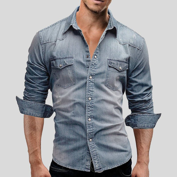 Men's Denim Shirt in 100% Cotton Denim - Classic Elegance and Lasting Comfort, Sizes S to XXL