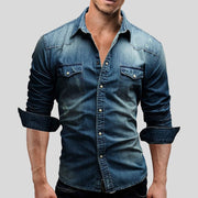 Men's Denim Shirt in 100% Cotton Denim - Classic Elegance and Lasting Comfort, Sizes S to XXL