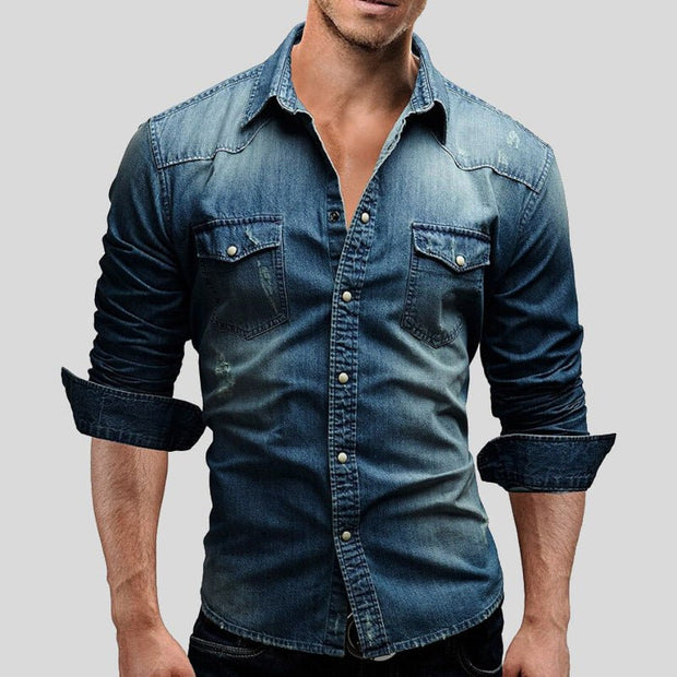 Men's Denim Shirt in 100% Cotton Denim - Classic Elegance and Lasting Comfort, Sizes S to XXL