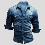 Men's Denim Shirt in 100% Cotton Denim - Classic Elegance and Lasting Comfort, Sizes S to XXL