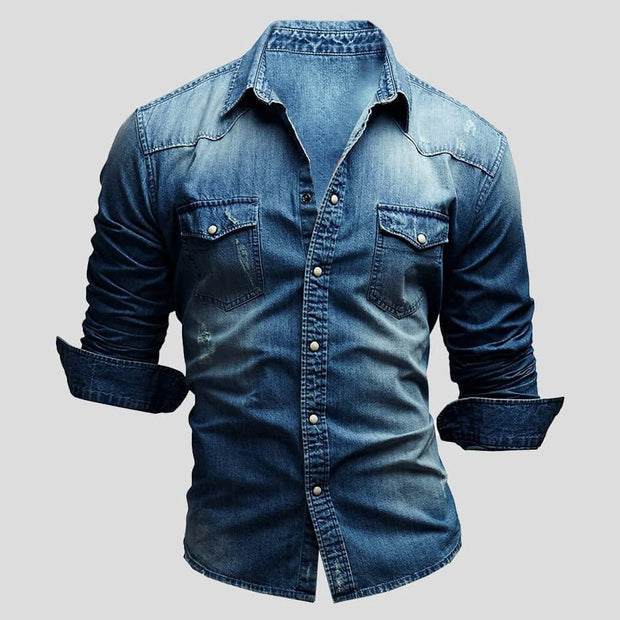 Men's Denim Shirt in 100% Cotton Denim - Classic Elegance and Lasting Comfort, Sizes S to XXL