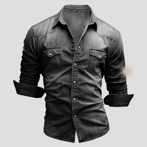 Men's Denim Shirt in 100% Cotton Denim - Classic Elegance and Lasting Comfort, Sizes S to XXL