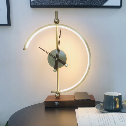 Lampe Horloge Moderne Élégante avec Chargeur Sans Fil - Esthétique Bois et Métal pour un Style de Vie Contemporain