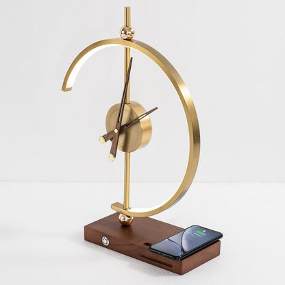 Lampe Horloge Moderne Élégante avec Chargeur Sans Fil - Esthétique Bois et Métal pour un Style de Vie Contemporain